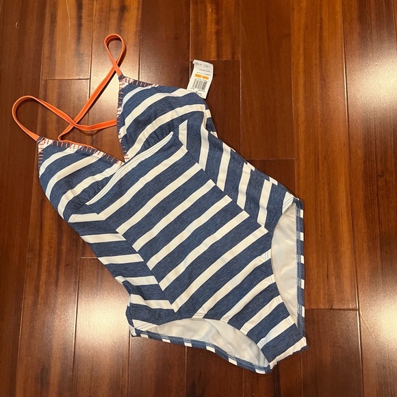 New NWT Splendid Chambray Cottage Swimsuit Onepiece Striped Blue White Sz Small - Picture 1 of 5